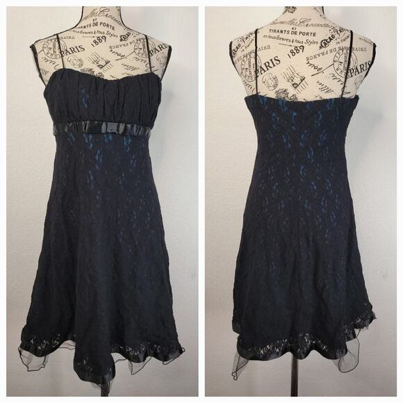 VTG City Triangles Dress Large Black Lace Bow Spaghetti Straps Y2K Fairy Grunge - Picture 1 of 9